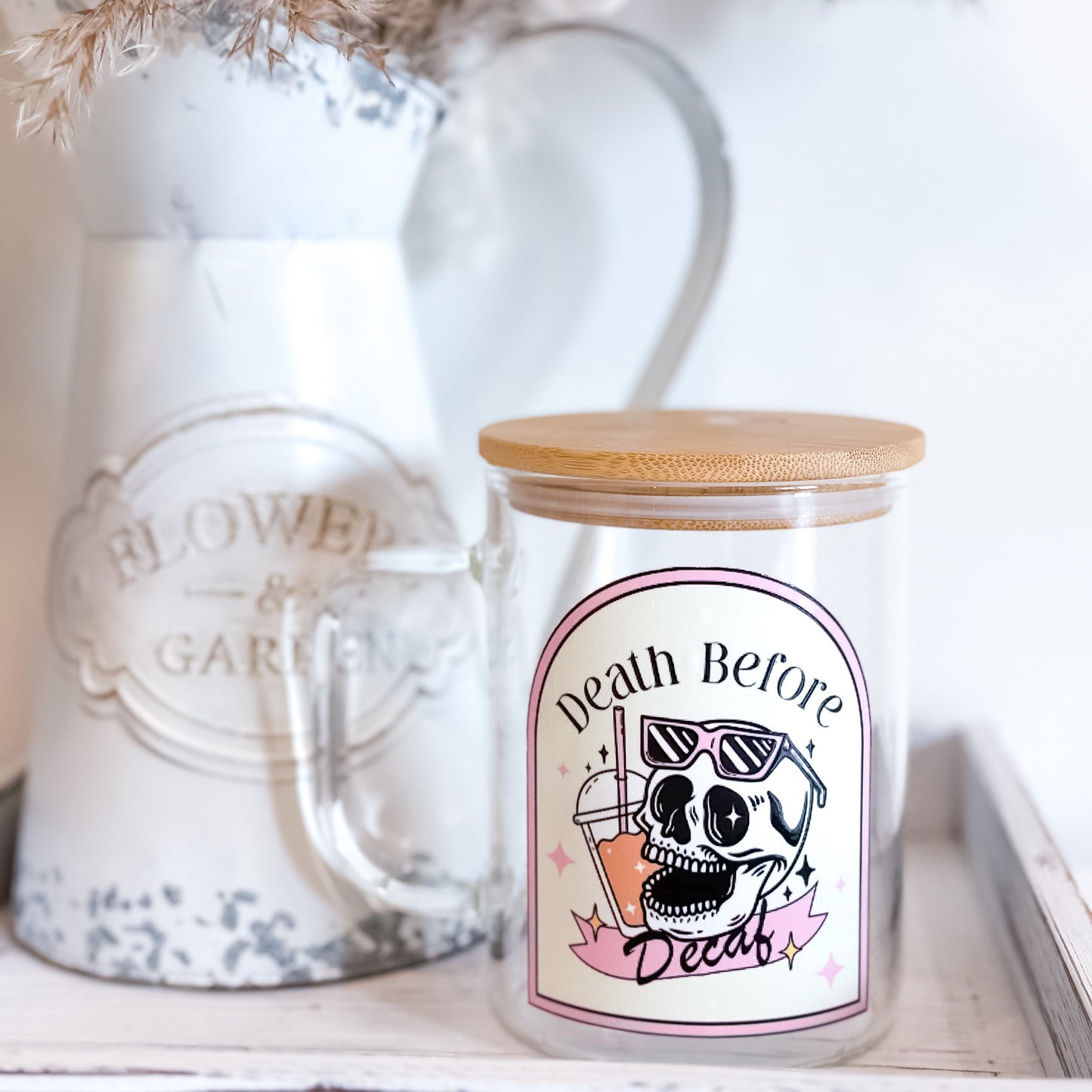 Death Before Decaf Glass Coffee Cup