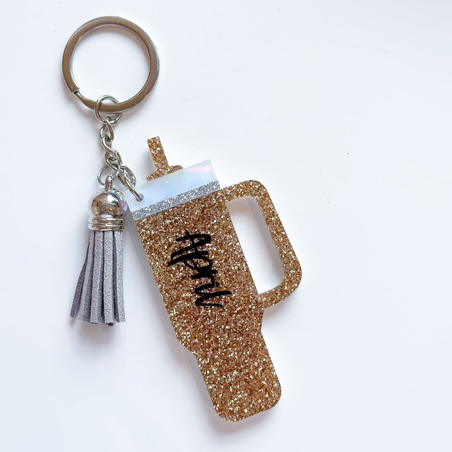 Gold Glitter Personalized Tumbler Keychain
