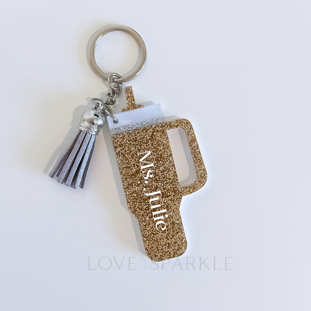 Gold Glitter Personalized Tumbler Keychain