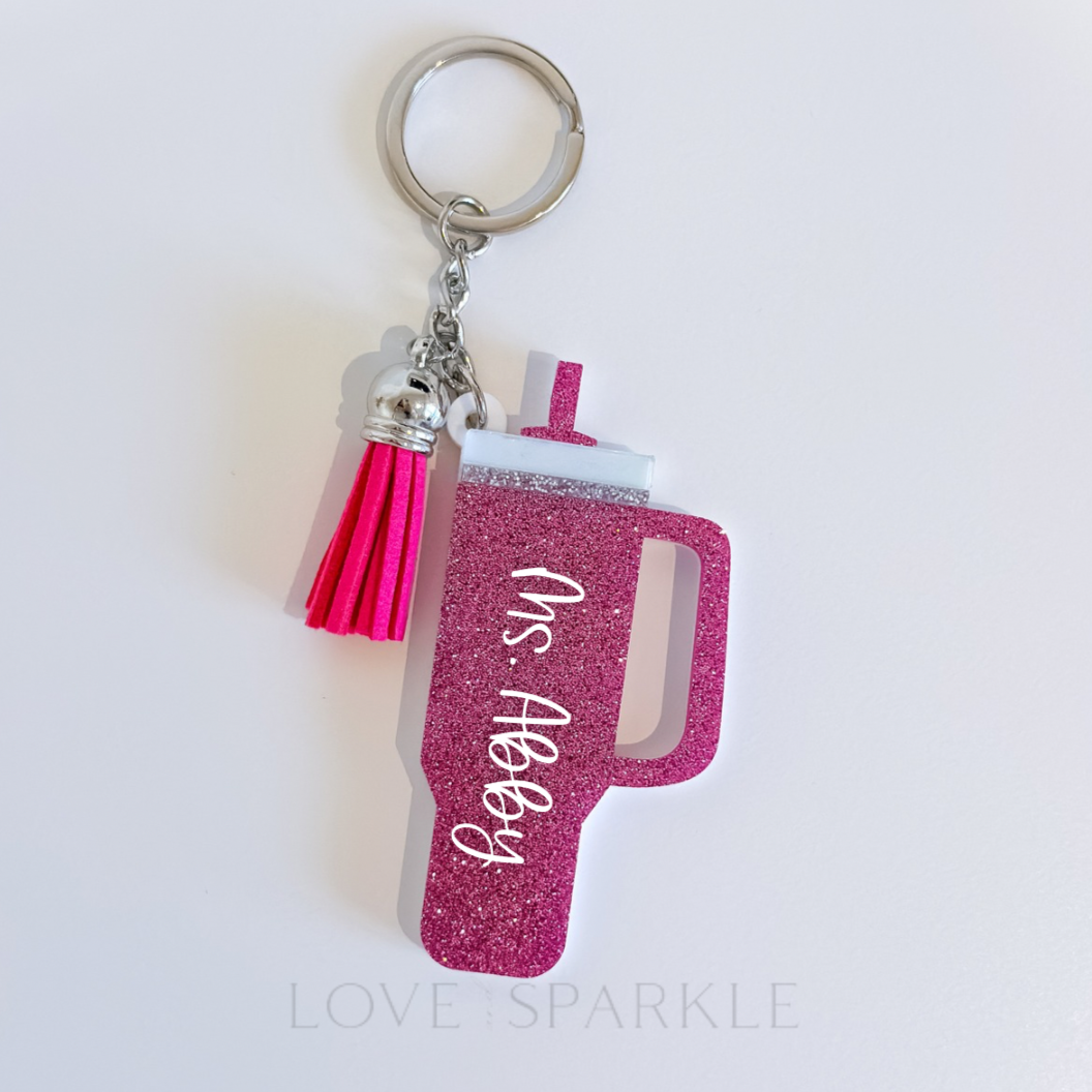 Pink Glitter Personalized Tumbler Keychain