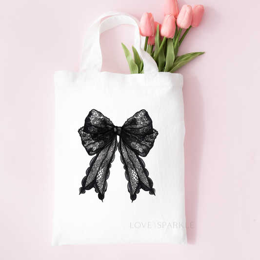 Black Lace Bow Tote Bag