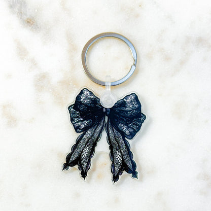 Black Lace Bow Keychain