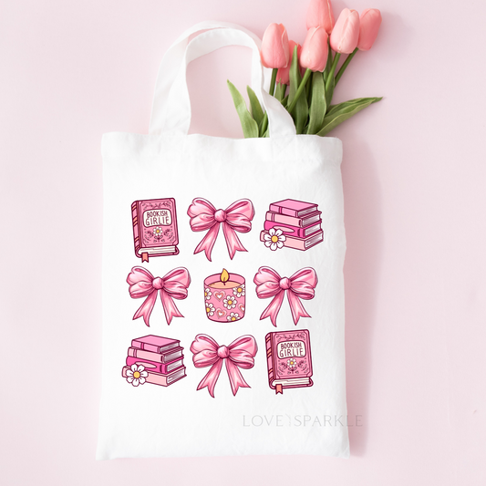 Coquette Bookish Girly Tote Bag