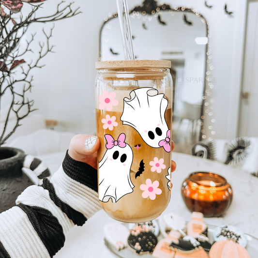 Floral Coquette Halloween Ghosts Cup