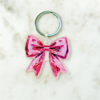 Pink Sequin Bow Keychain