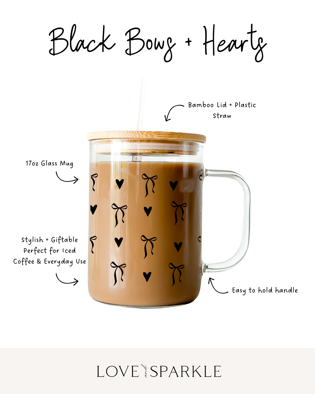 Black Bows + Hearts Cup