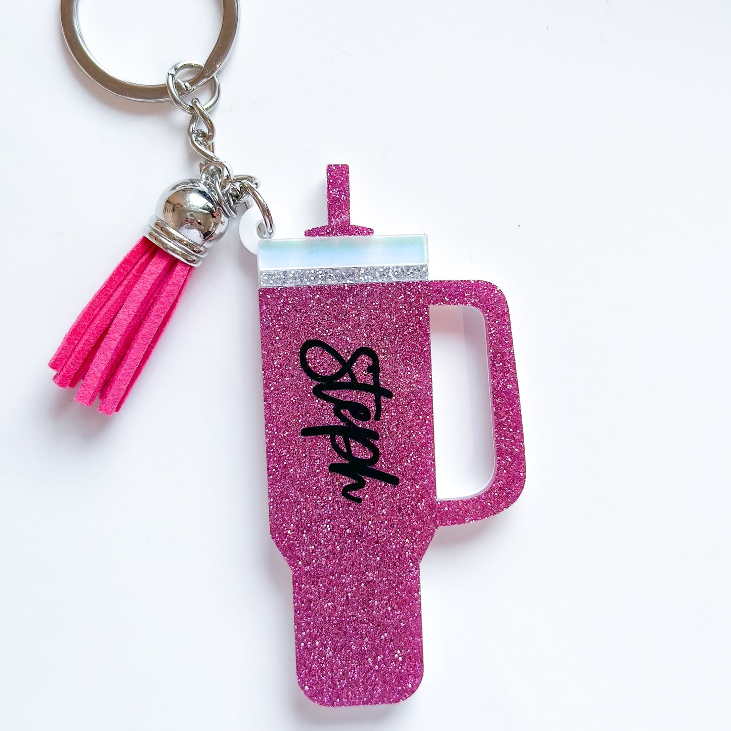 Pink Glitter Personalized Tumbler Keychain