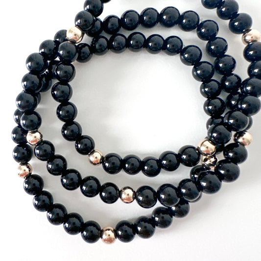 Black and Gold Round Beaded Stack