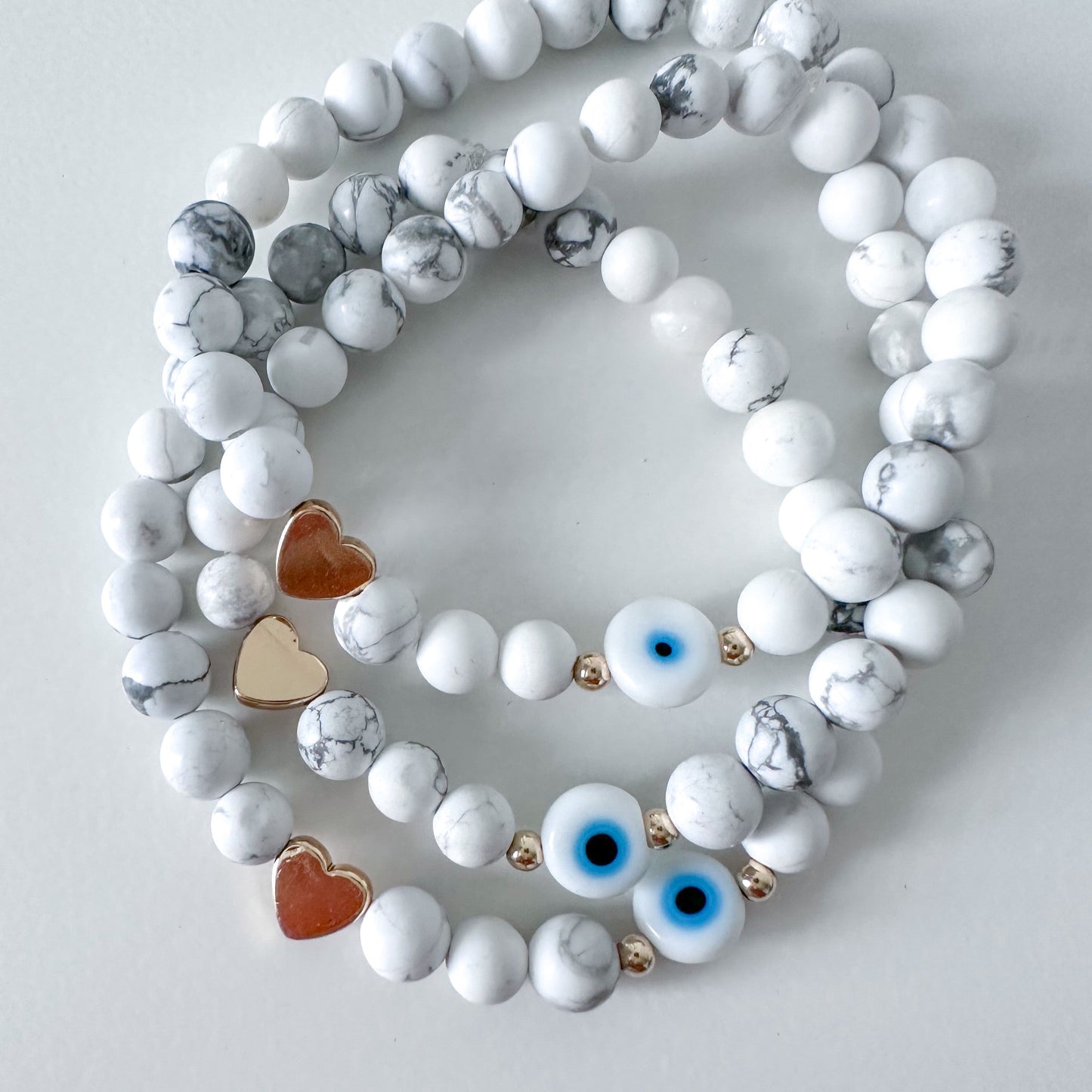 White Marble Love and Protection Beaded Stack