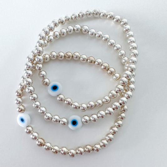 Silver Evil Eye Beaded Stack