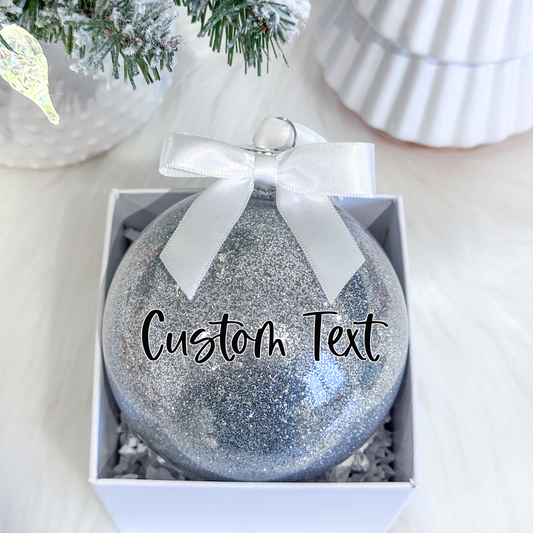 Silver Large Round Glitter Ball Ornament