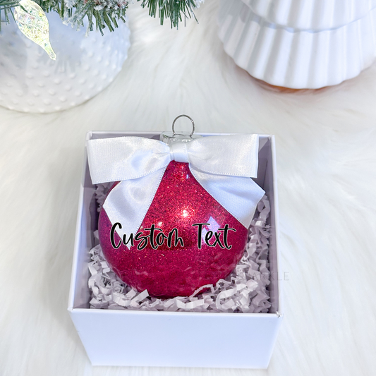 Red Medium Flat Glitter Ball Ornament