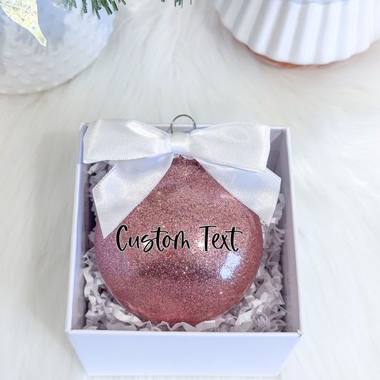 Rose Gold Medium Flat Glitter Ball Ornament