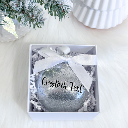 Silver Medium Flat Glitter Ball Ornament