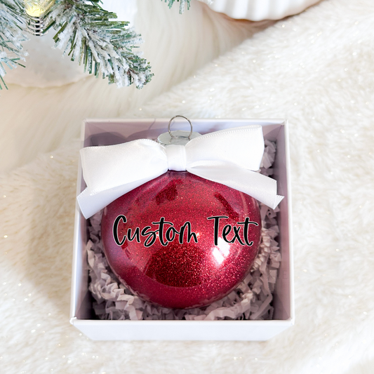 Red Medium Round Glitter Ball Ornament