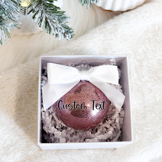 Rose Gold Small Round Glitter Ball Ornament