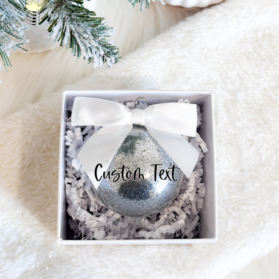 Silver Small Round Glitter Ball Ornament